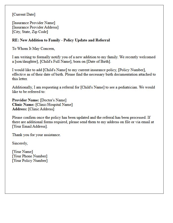 New Addition To The Family Insurance Referral Letter
