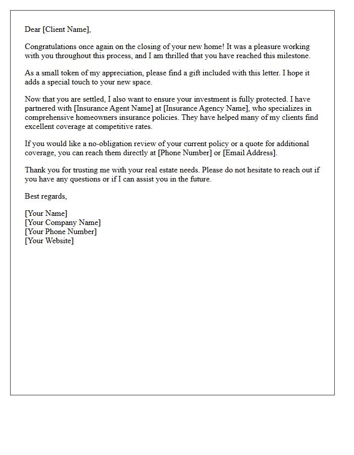 Post-Closing Gift and Insurance Partnership Referral Letter