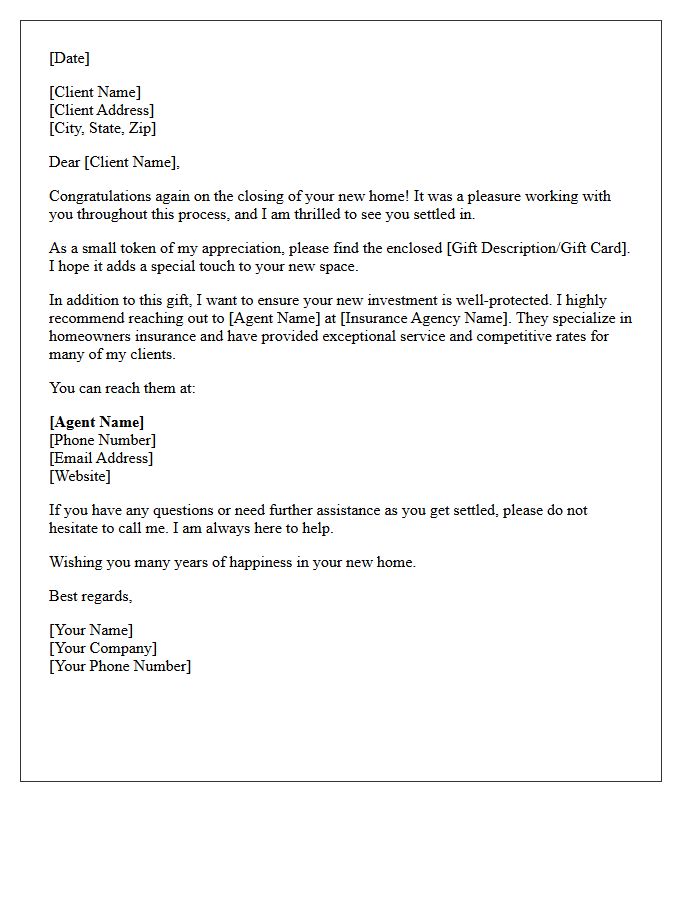 Real Estate Closing Gift Insurance Agency Referral Letter