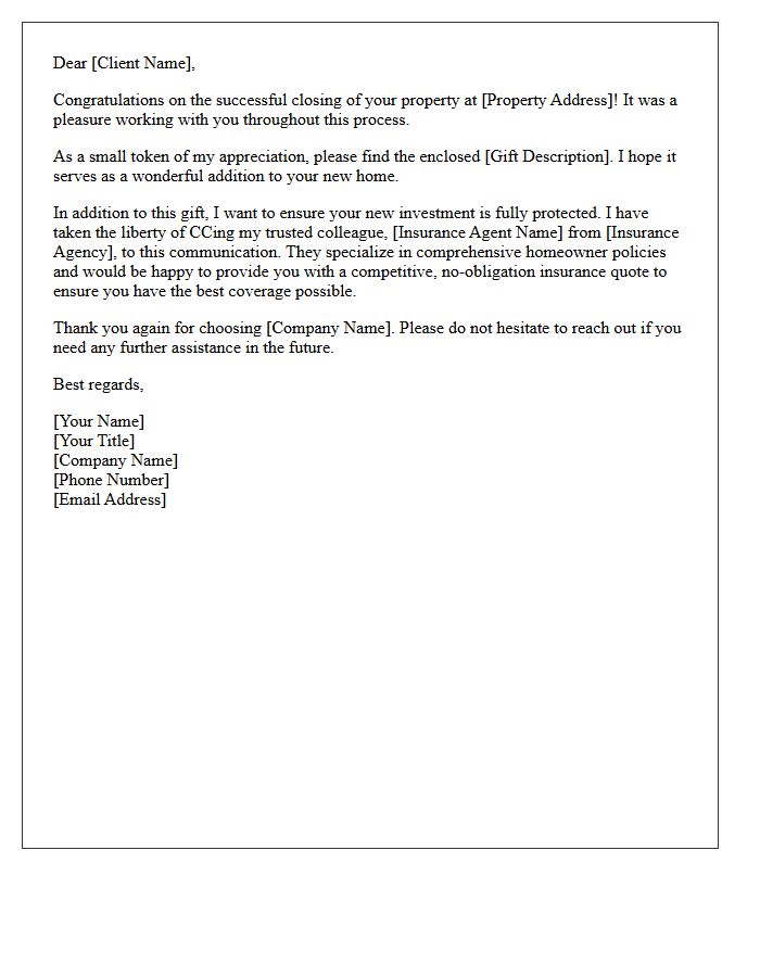 Title Partner Closing Gift Insurance Quote Referral Letter