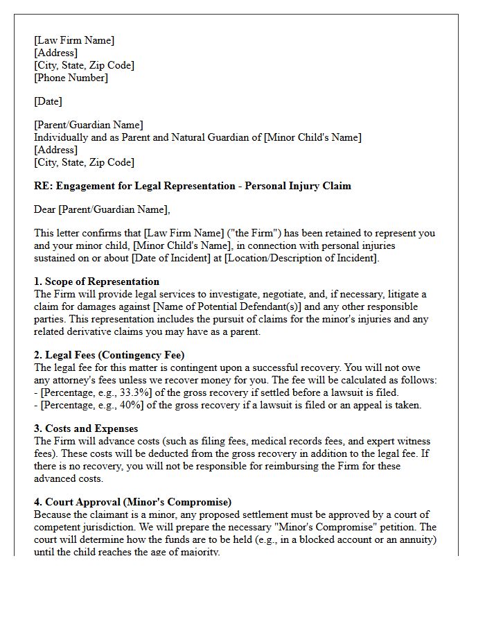 Minor Child Personal Injury Representation Engagement Letter