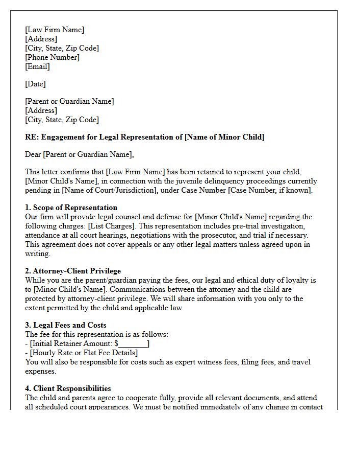 Juvenile Delinquency Minor Child Representation Engagement Letter