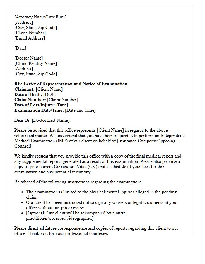 Letter of Representation to Independent Medical Examiner