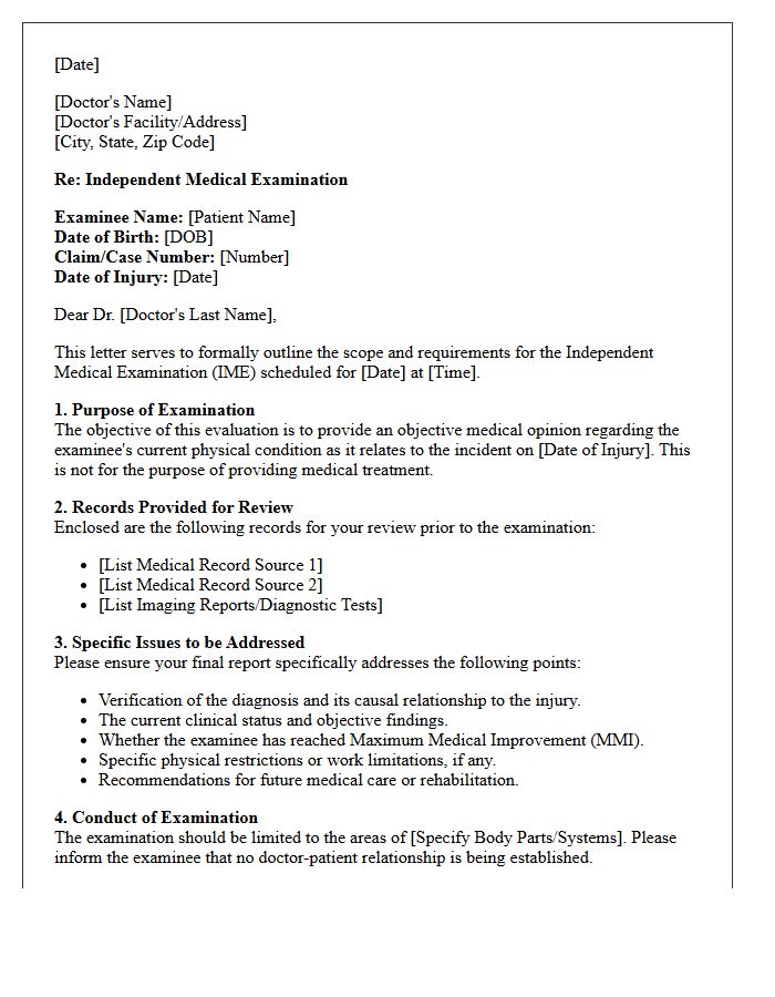 Letter Establishing Scope of Independent Medical Examination