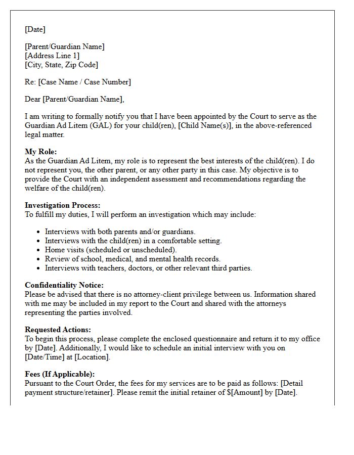 Guardian Ad Litem Minor Child Engagement Letter