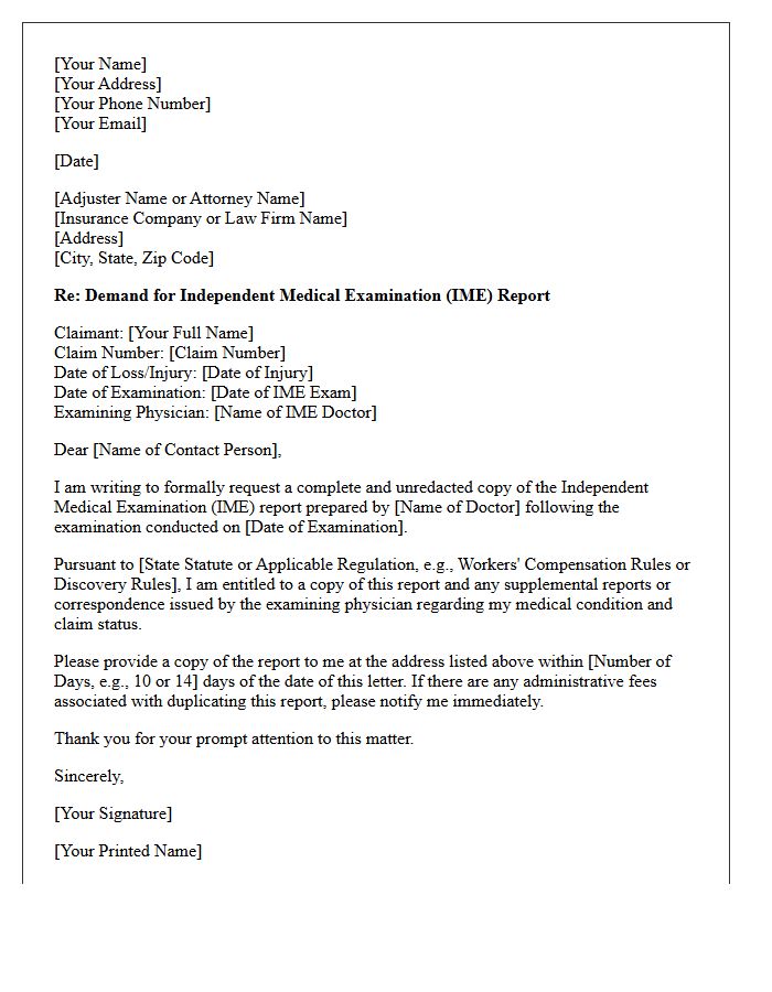 Letter Demanding Copy of Independent Medical Examiner Report