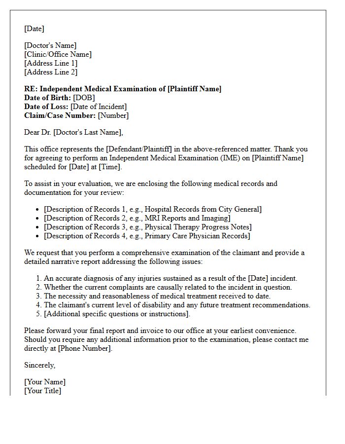 Letter Enclosing Plaintiff Medical Records for Independent Medical Examiner