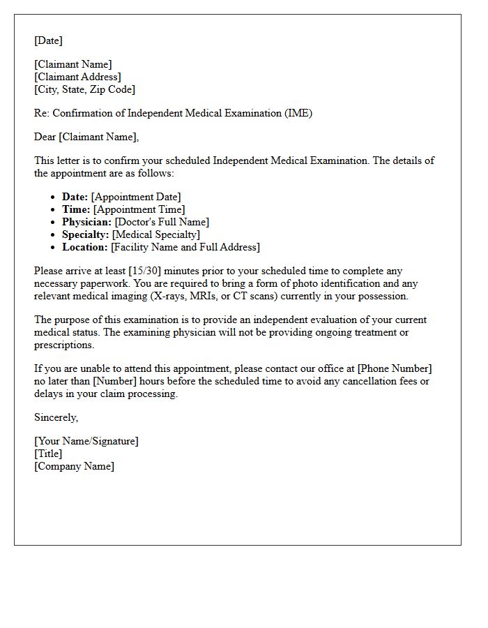 Letter Confirming Appointment Date for Independent Medical Examination