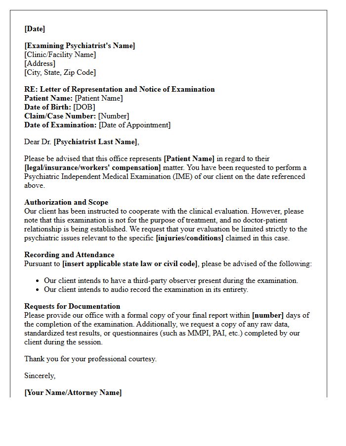 Letter of Representation for Psychiatric Independent Medical Examination