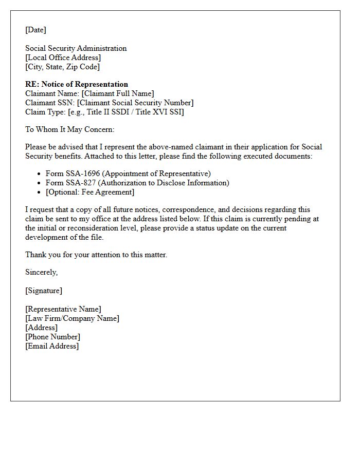 Initial Letter of Representation to the Social Security Administration
