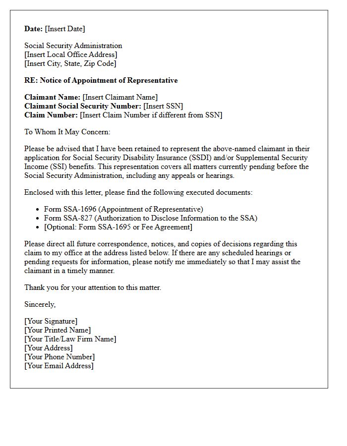 Letter of Representation to the Social Security Administration for Disability Appeals