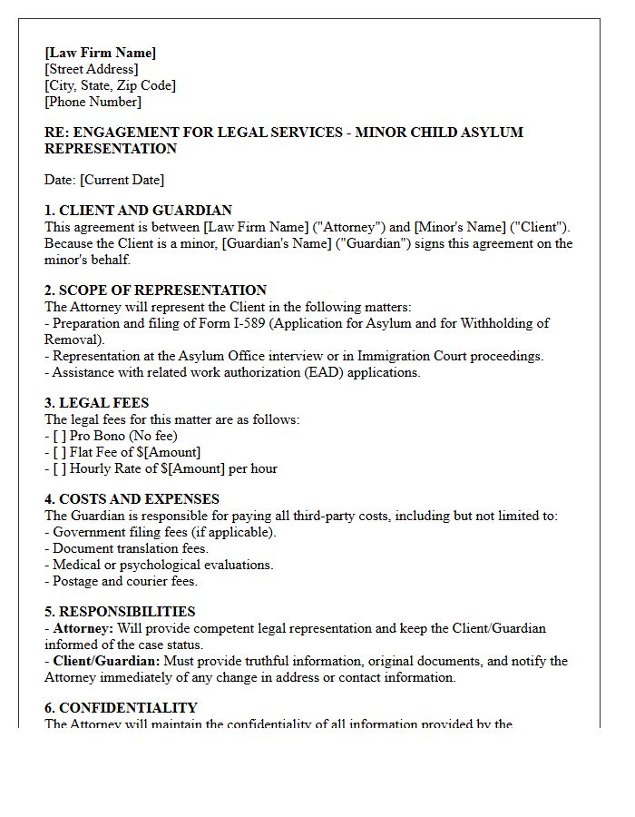 Minor Child Immigration Asylum Representation Engagement Letter