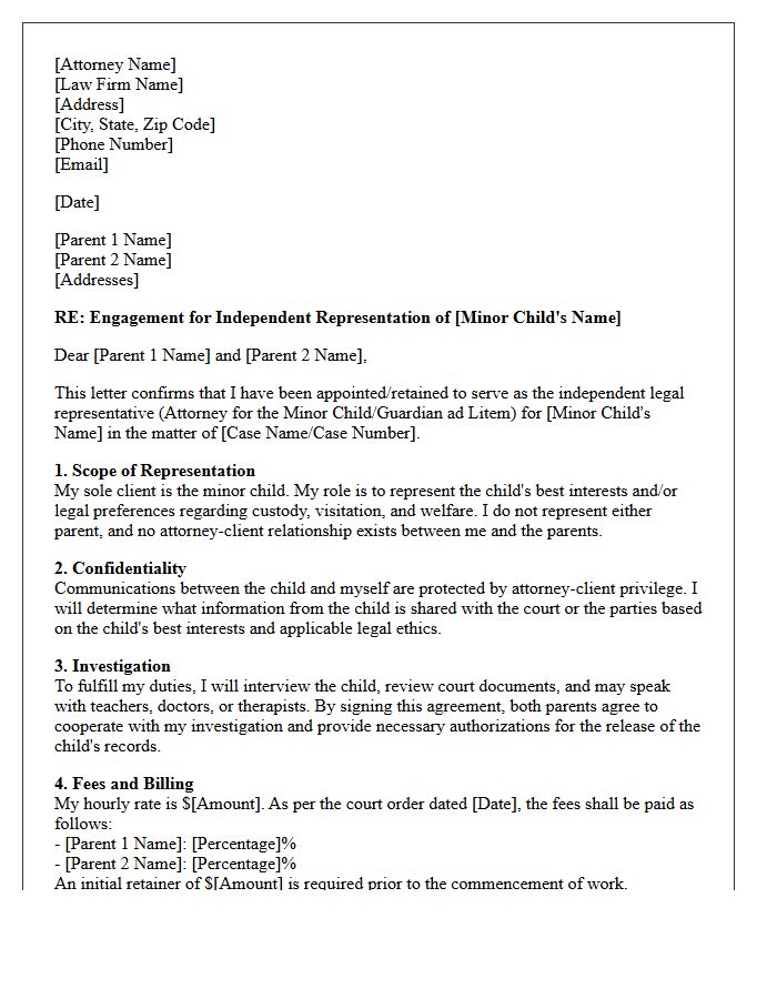 Child Custody Independent Minor Representation Engagement Letter
