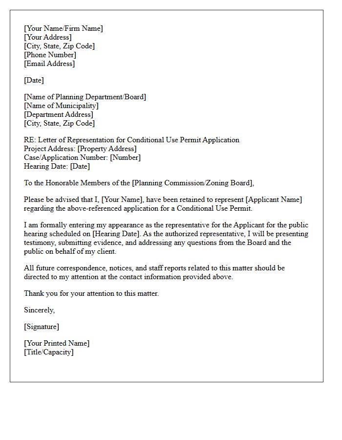 Letter of Representation for Conditional Use Permit Hearing