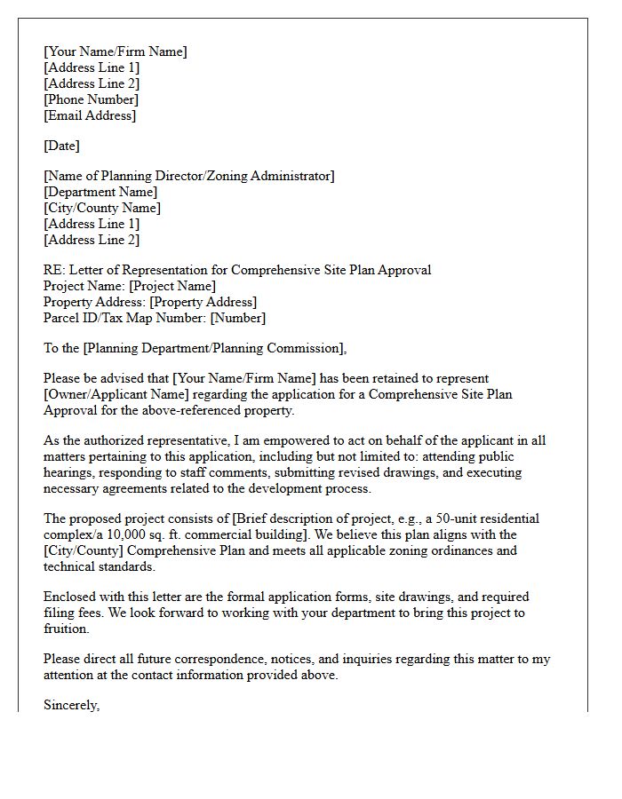 Letter of Representation for Comprehensive Site Plan Approval
