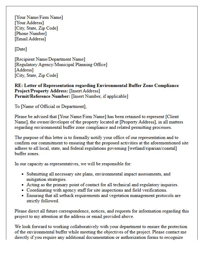 Letter of Representation for Environmental Buffer Zone Compliance
