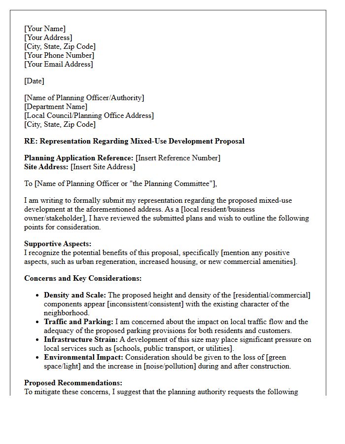 Letter of Representation for Mixed-Use Development Proposal