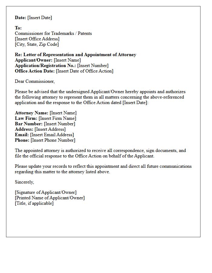 Letter of Representation for Office Action Response Submission