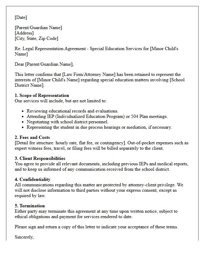 Special Education Minor Child Representation Engagement Letter