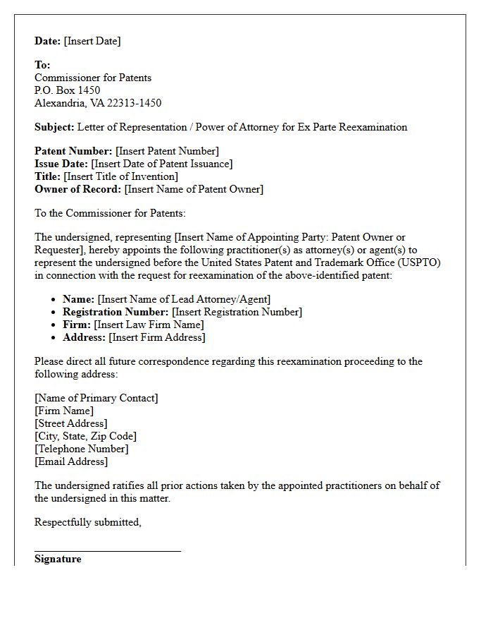Letter of Representation for Patent Reexamination Requests