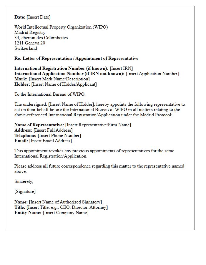 Letter of Representation for Madrid Protocol Trademark Applications