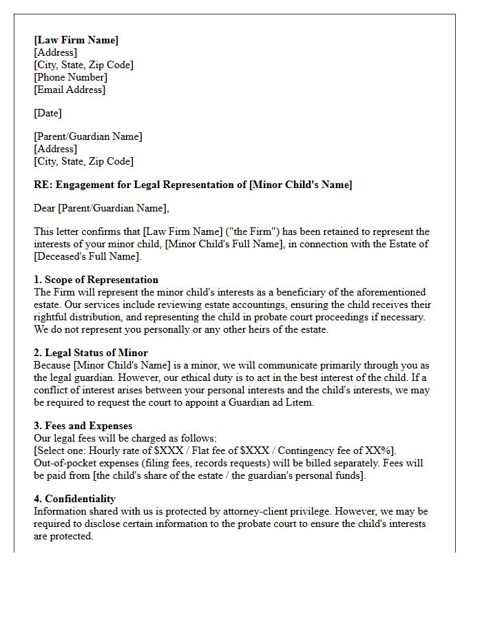 Minor Child Estate Beneficiary Representation Engagement Letter