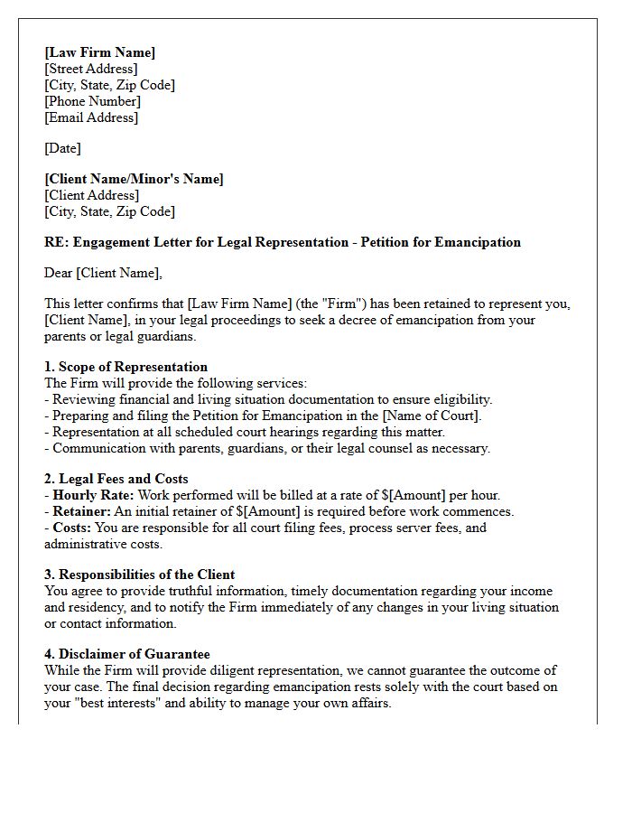 Legal Emancipation Minor Child Representation Engagement Letter