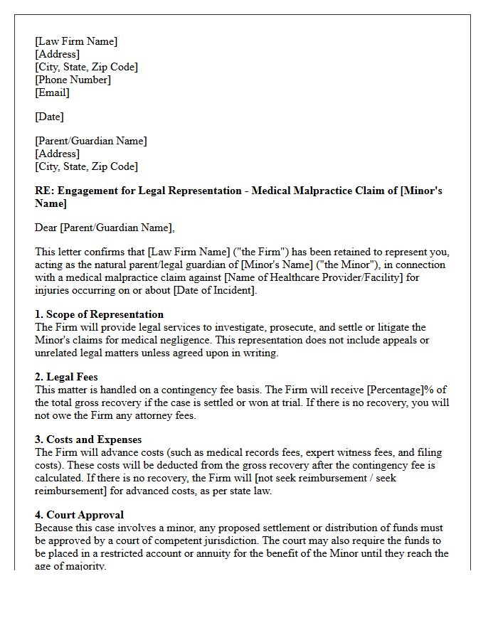 Minor Child Medical Malpractice Representation Engagement Letter
