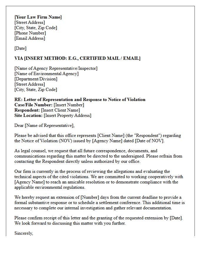 Letter of Representation for Notice of Environmental Violation Defense