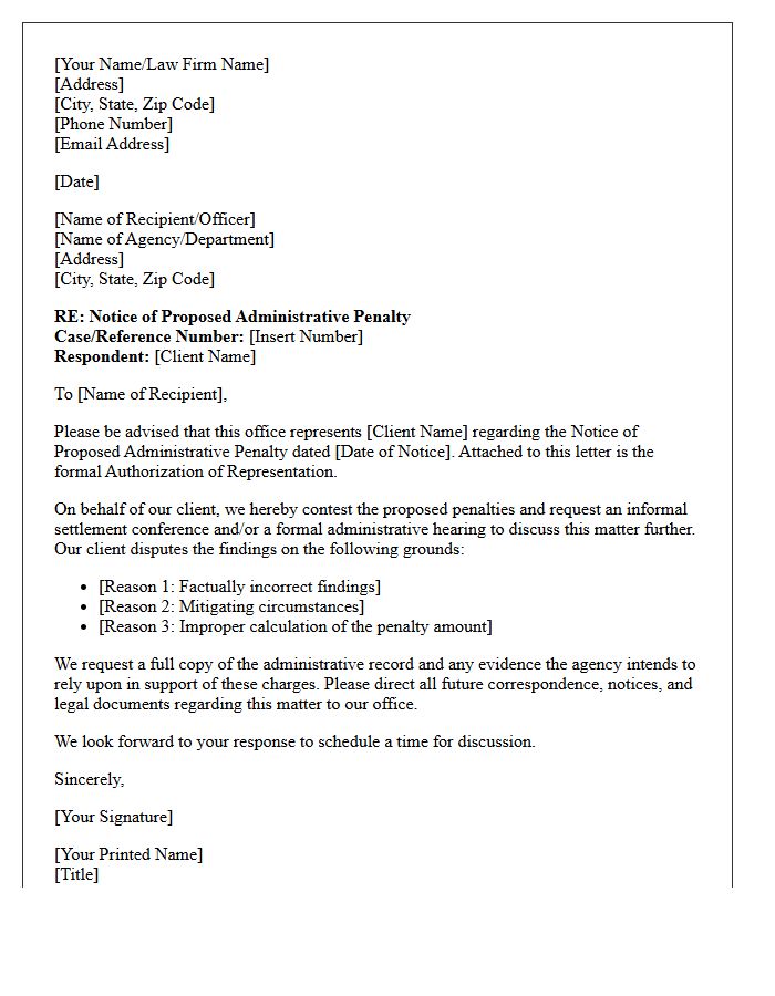 Letter of Representation Responding to Proposed Administrative Penalties