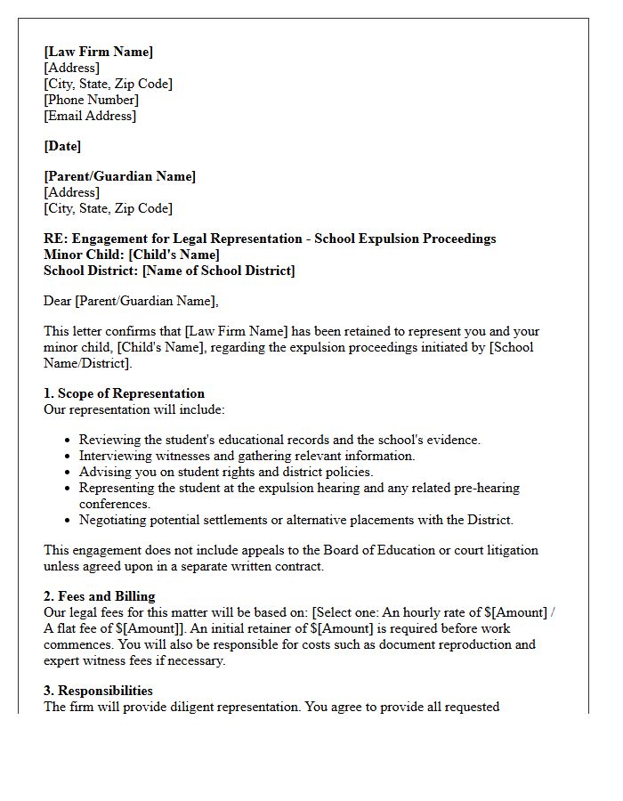 School Expulsion Minor Child Representation Engagement Letter