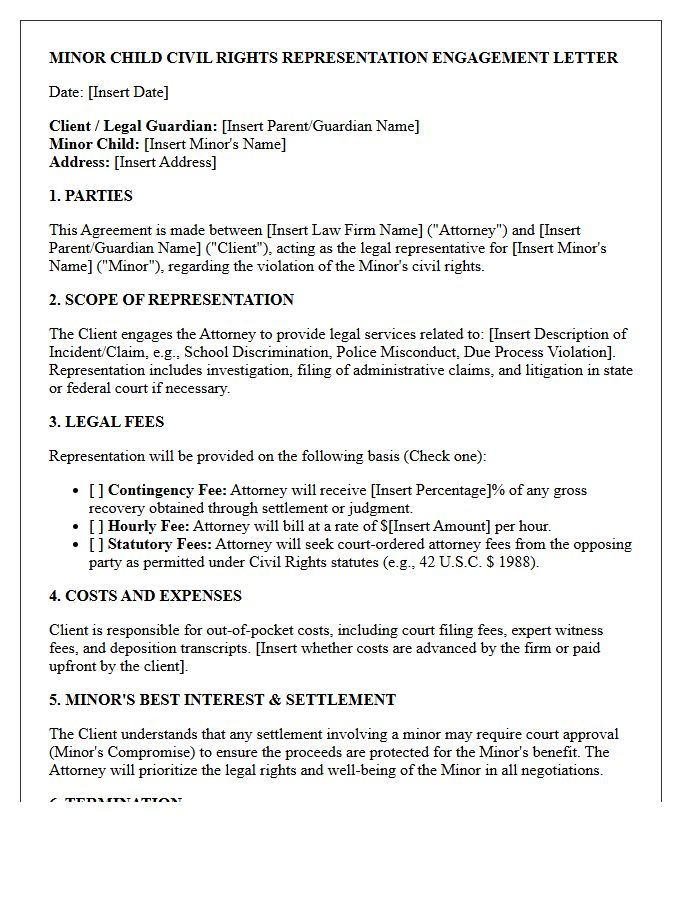 Minor Child Civil Rights Representation Engagement Letter