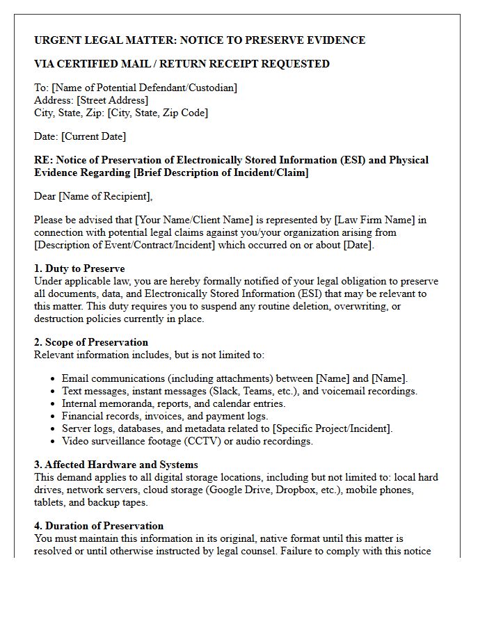 Pre-Litigation ESI Preservation Demand Letter