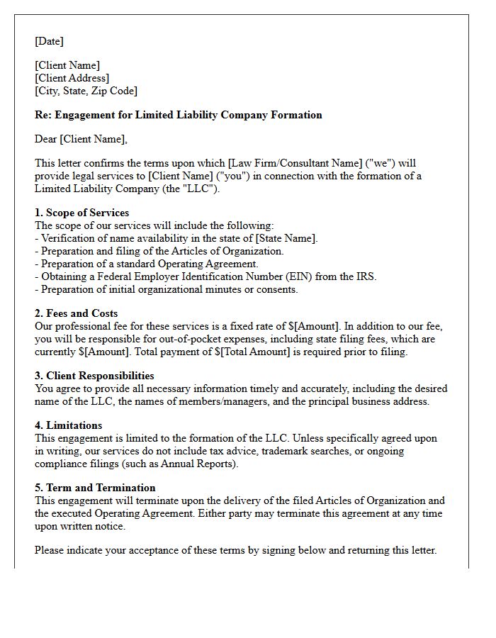 Standard Limited Liability Company Formation Engagement Letter