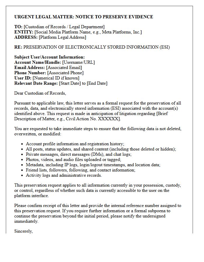 Third-Party Platform Social Media Preservation Letter