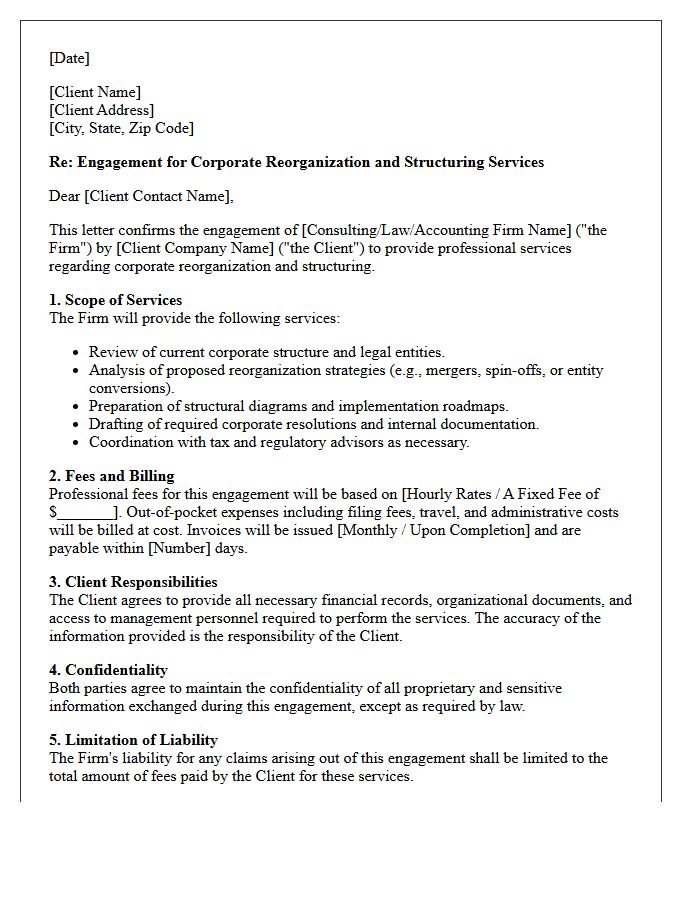 Corporate Reorganization And Structuring Engagement Letter