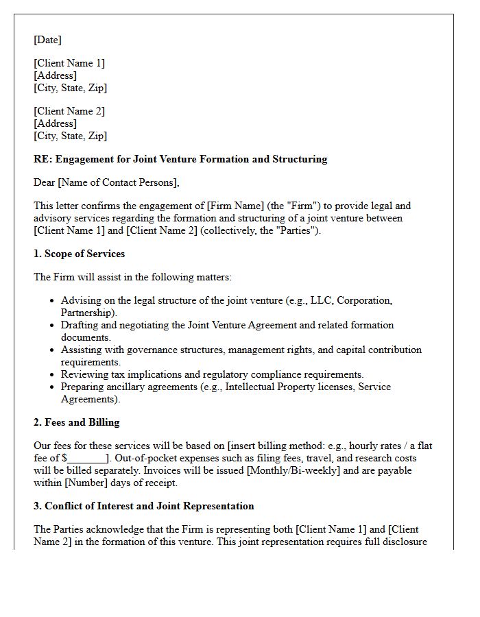Joint Venture Formation And Structuring Engagement Letter