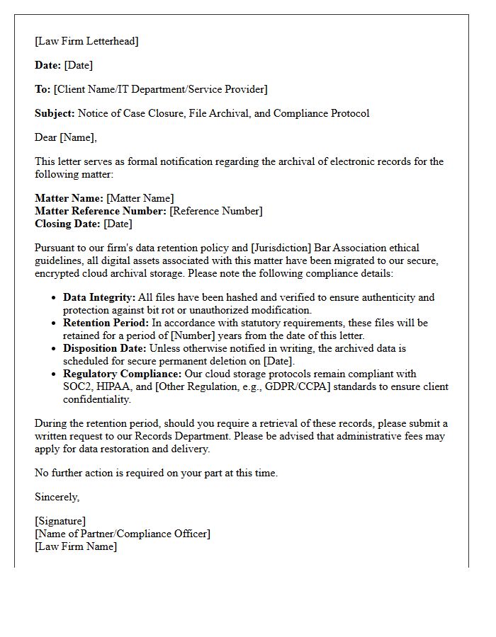 Law Firm Cloud Storage Archival and Compliance Letter