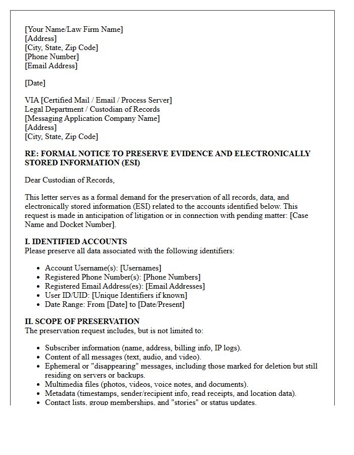 Third-Party Subpoena Ephemeral Messaging Application Preservation Letter