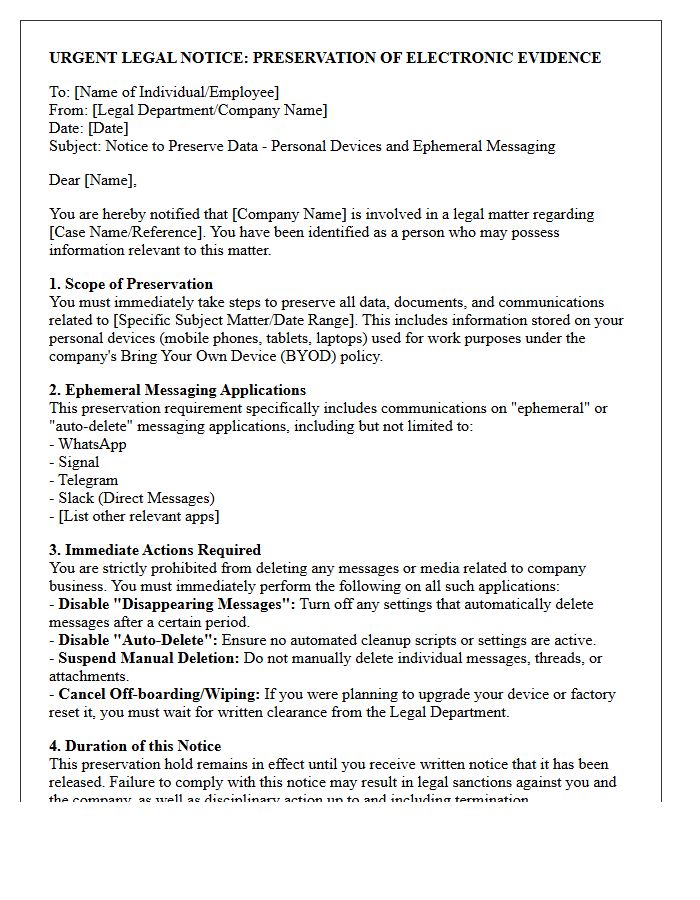 Bring Your Own Device Ephemeral Messaging Application Preservation Letter