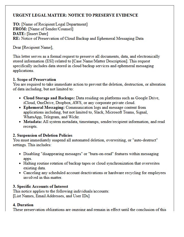Cloud Backup Ephemeral Messaging Application Preservation Letter