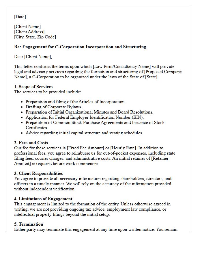 C-Corporation Incorporation And Structuring Engagement Letter