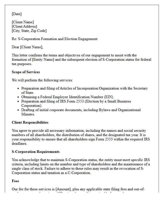 S-Corporation Election And Formation Engagement Letter