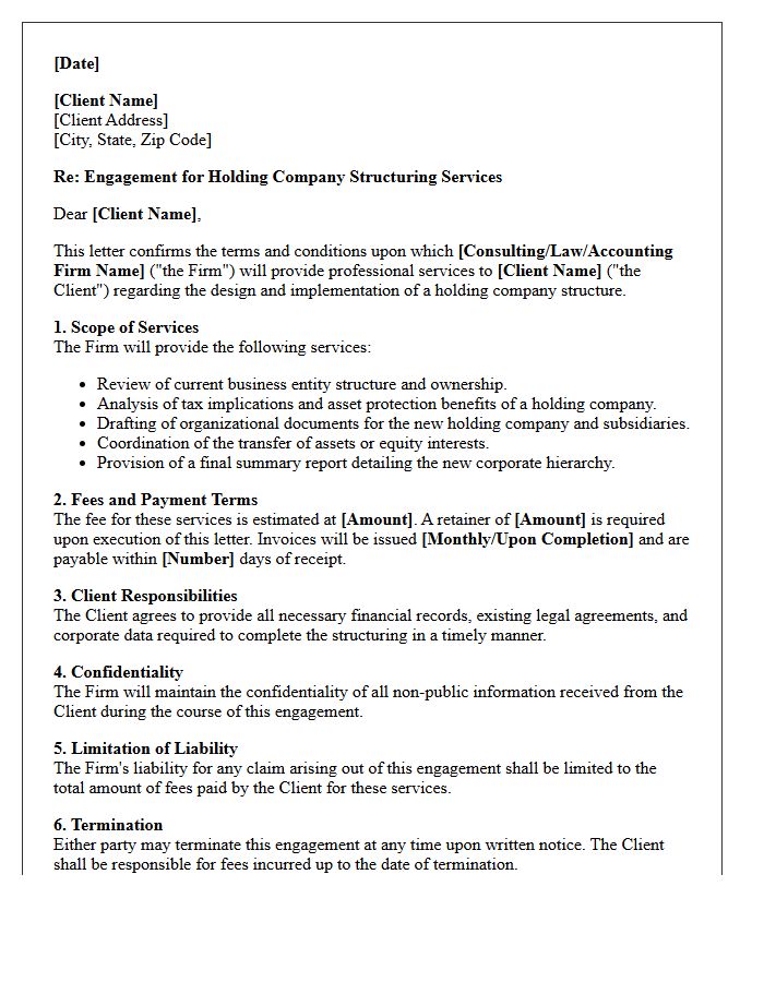 Holding Company Structuring Engagement Letter