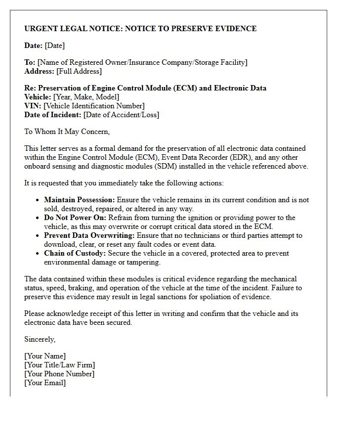 Engine Control Module Download Preservation Letter