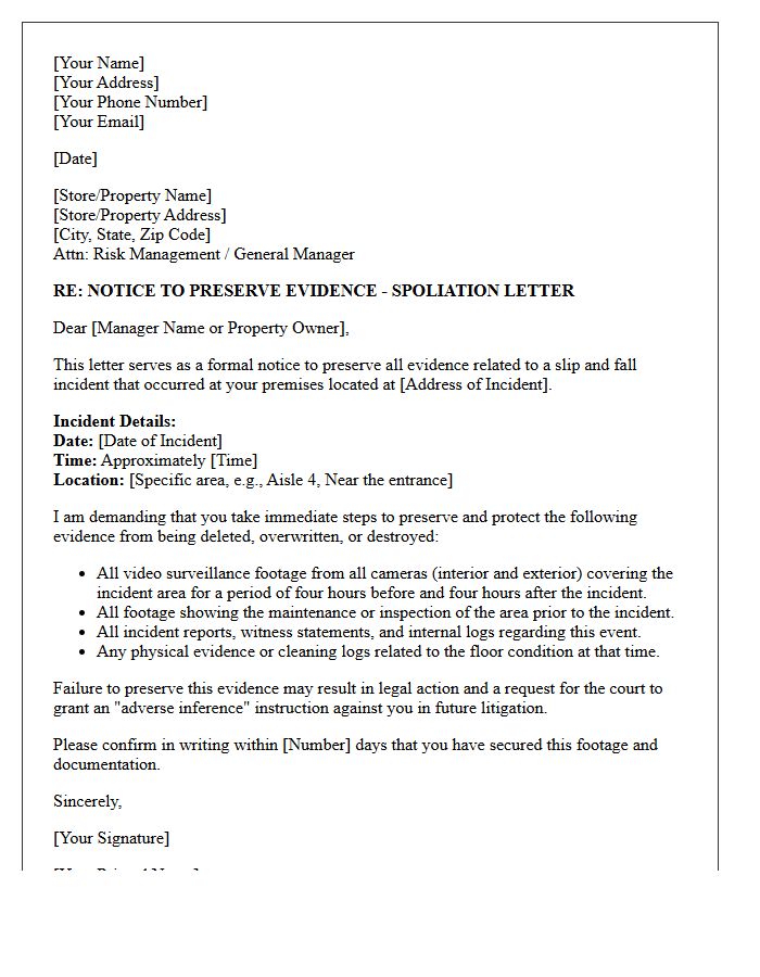 Slip and Fall Video Surveillance Preservation Letter