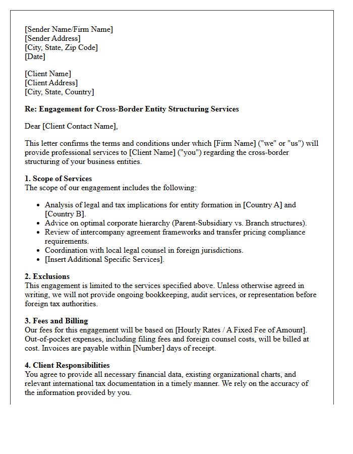 Cross-Border Entity Structuring Engagement Letter