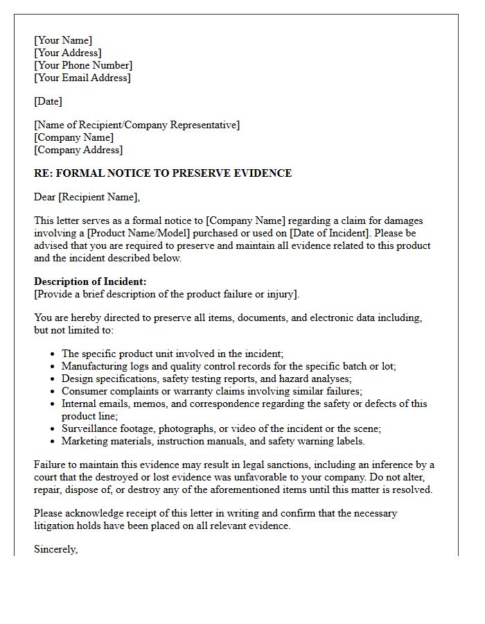 Consumer Goods Spoliation and Preservation Letter