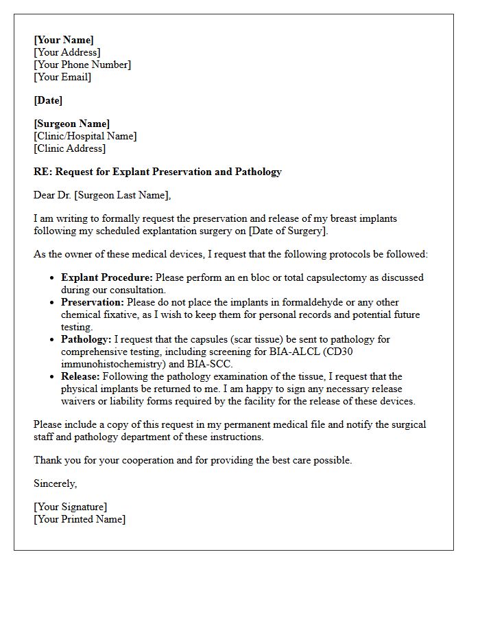 Surgeon Explantation and Implant Preservation Letter