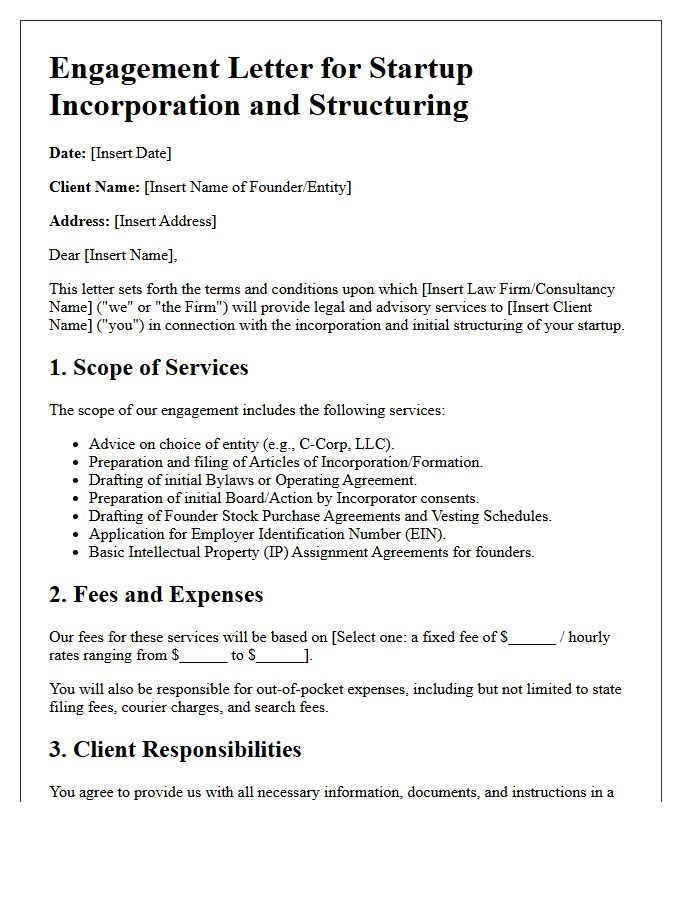 Startup Incorporation And Structuring Engagement Letter